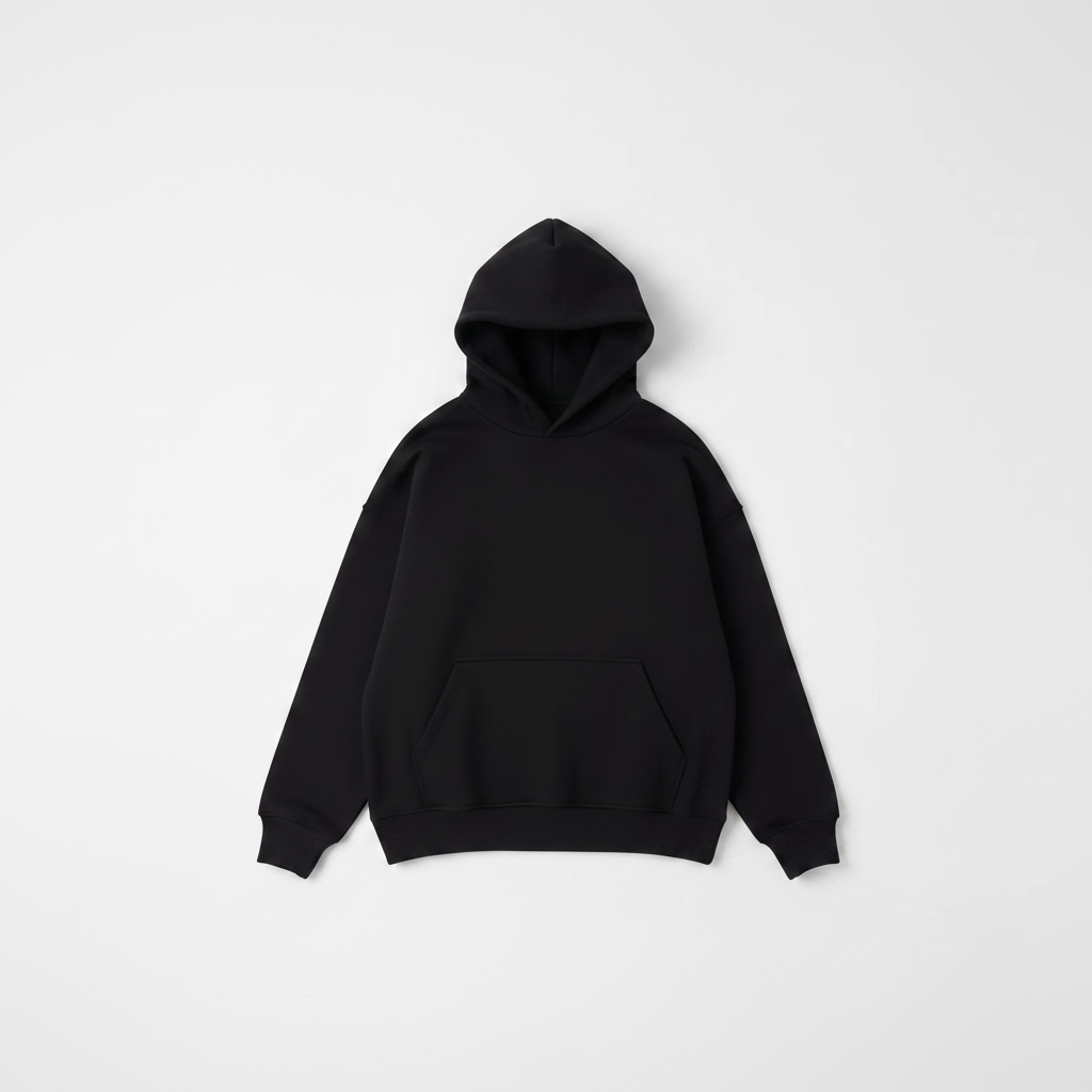 14 OZ Black Oversized Heavyweight Fleece Hooded Sweatshirt
