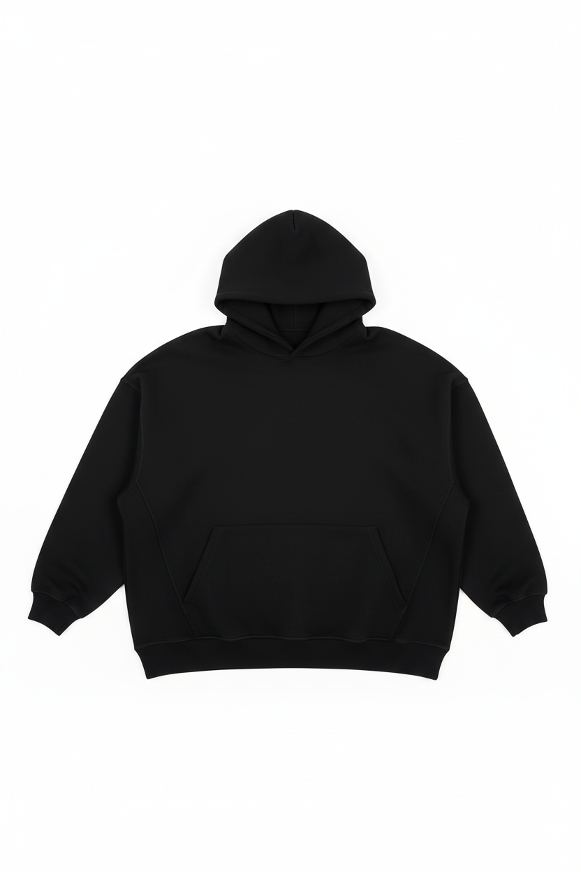 14 OZ Black Oversized Urban Heavyweight Fleece Hooded Sweatshirt