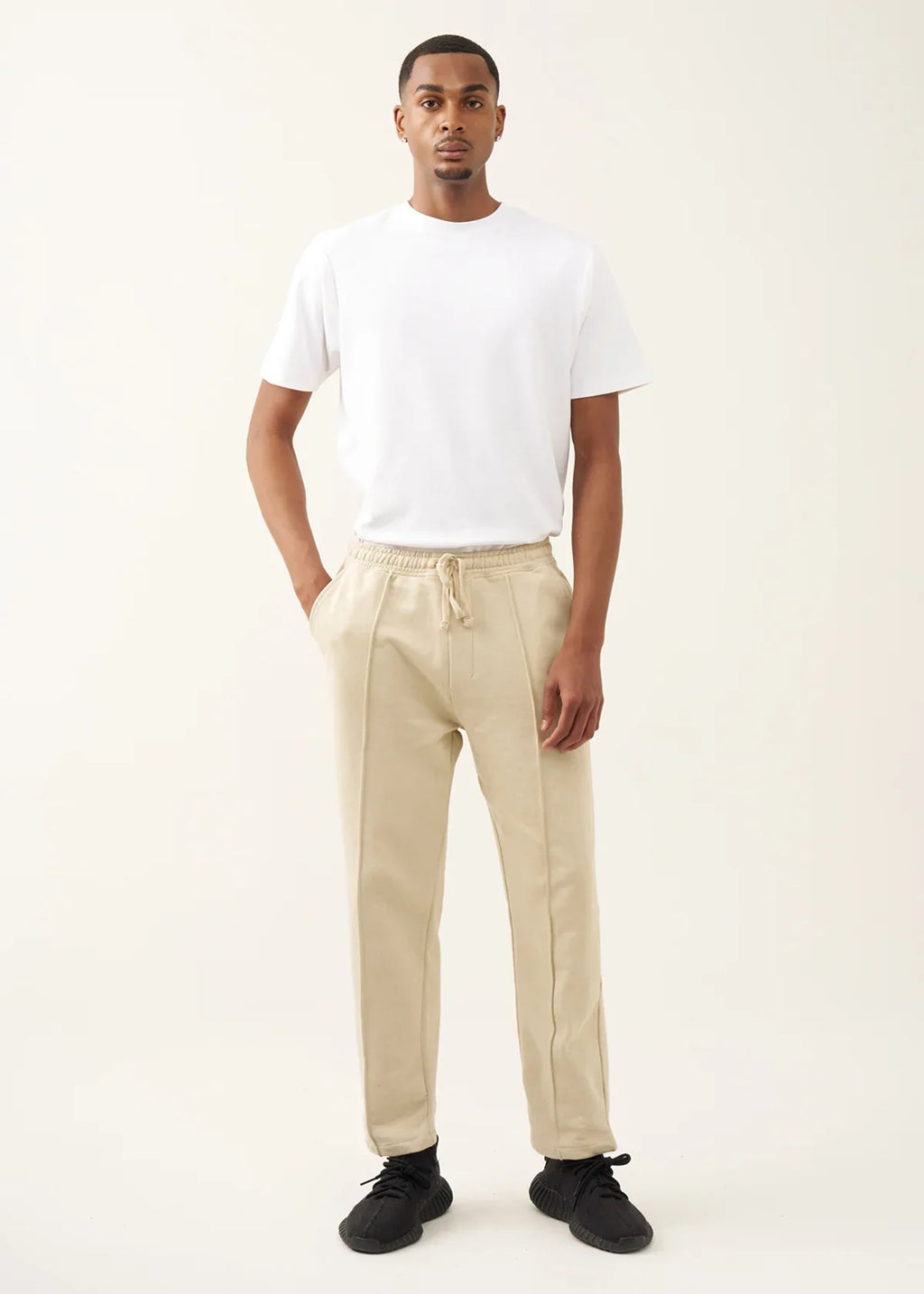 10 OZ Beige 3D Stitch Open Bottom Fleece Sweatpant