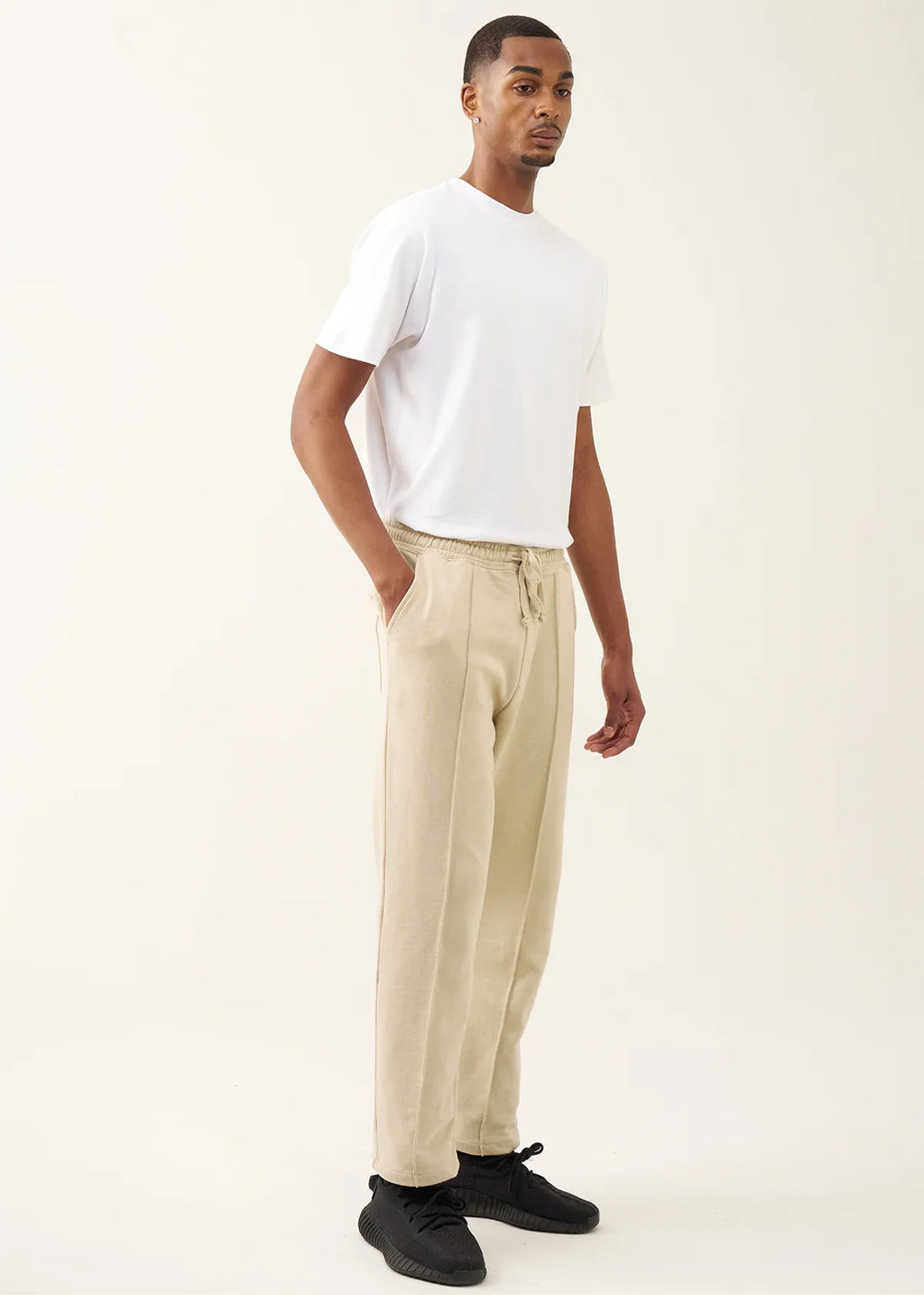 10 OZ Beige 3D Stitch Open Bottom Fleece Sweatpant