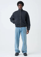 600 GSM Black Mock Neck Oversized Drop Shoulder Garment Dyed Jacket
