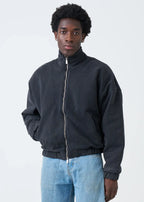 600 GSM Black Mock Neck Oversized Drop Shoulder Garment Dyed Jacket