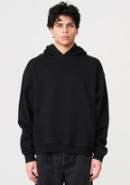 14 OZ Black Oversized Urban Heavyweight Fleece Hooded Sweatshirt