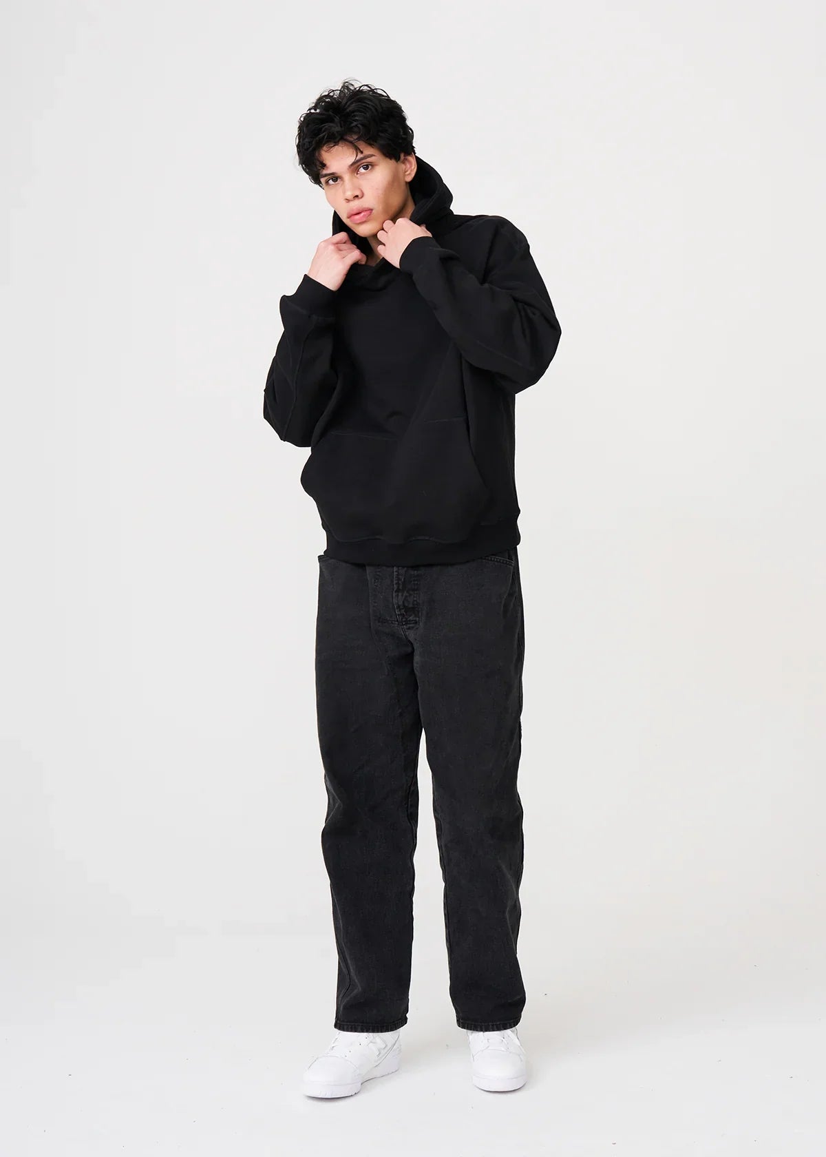 14 OZ Black Oversized Urban Heavyweight Fleece Hooded Sweatshirt