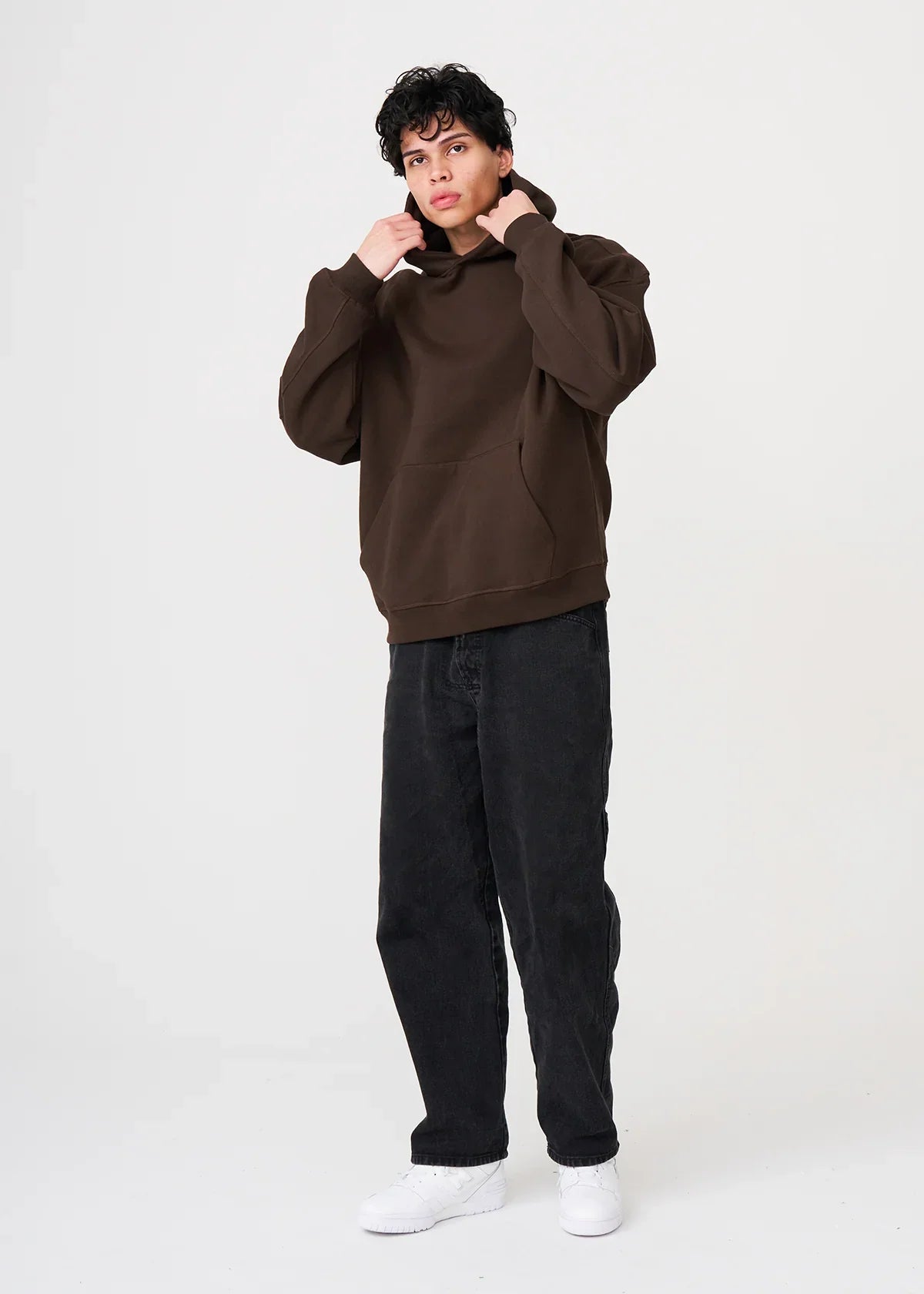 14 OZ Brown Oversized Urban Heavyweight Fleece Hooded Sweatshirt