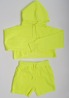 Neon Lime Crop Top Fleece Short Set