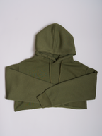 Olive Green Crop Top Fleece Short Set