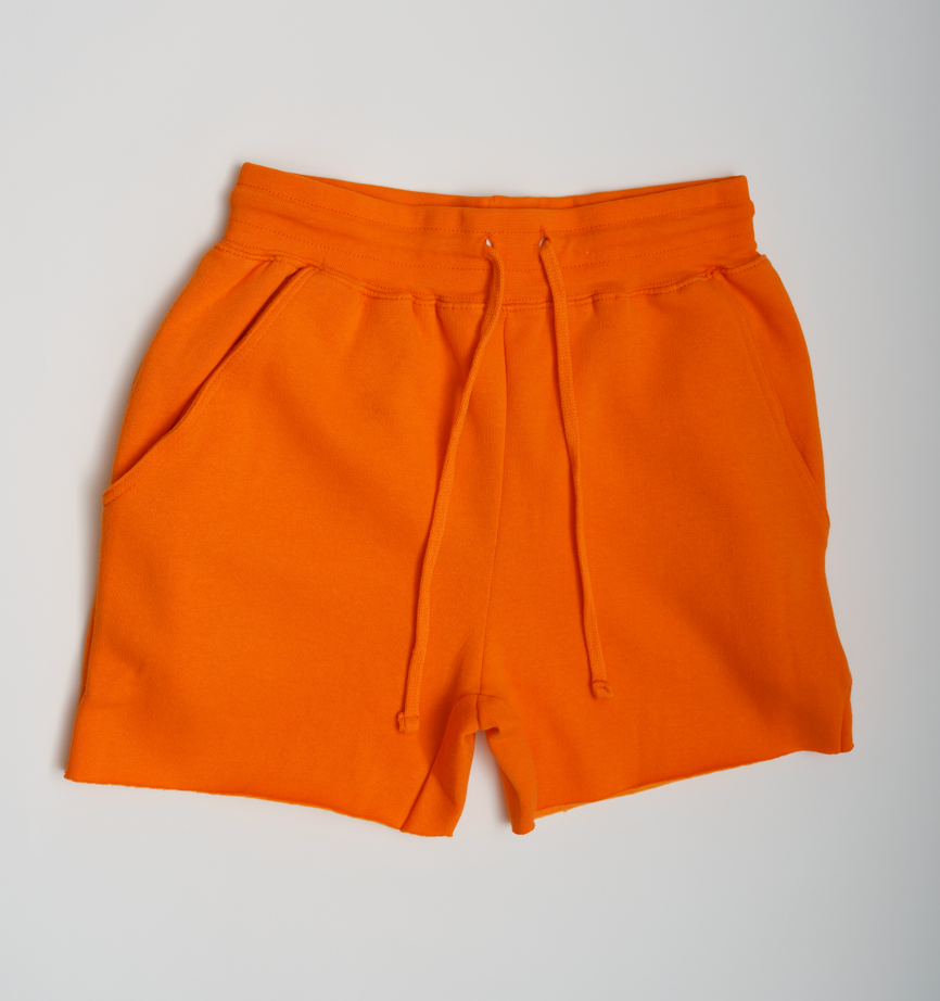 Neon Orange Crop Top Fleece Short Set
