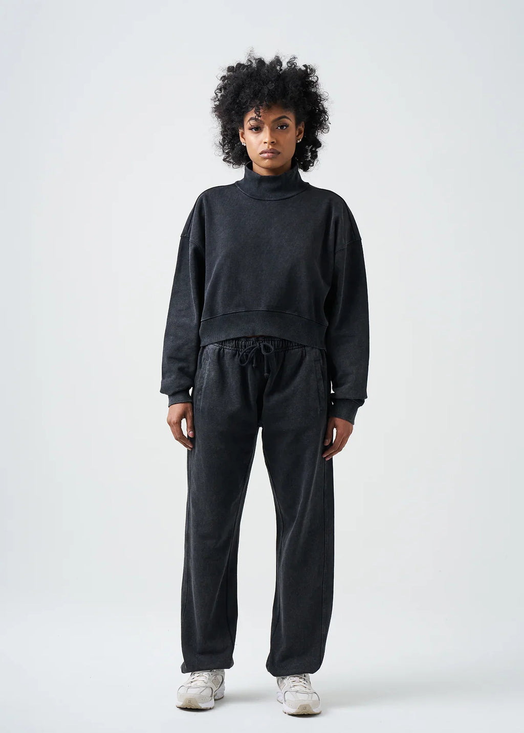 Pigment Black 14 Ounce French Terry Garment Dyed Mock Neck Sweatsuit