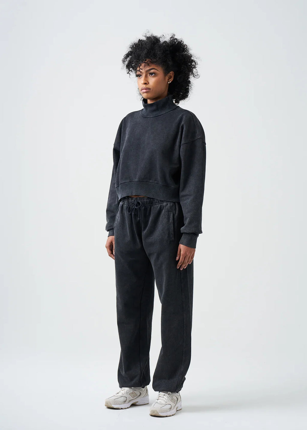 Pigment Black 14 Ounce French Terry Garment Dyed Mock Neck Sweatsuit