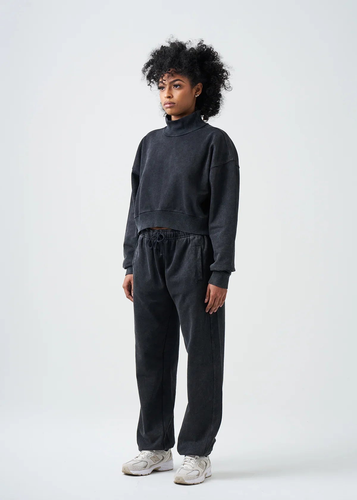 Pigment Black 14 Ounce French Terry Garment Dyed Mock Neck Sweatsuit