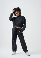 Pigment Black 14 Ounce French Terry Garment Dyed Mock Neck Sweatsuit