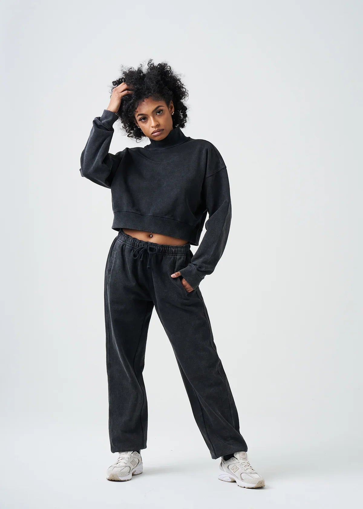 Pigment Black 14 Ounce French Terry Garment Dyed Mock Neck Sweatsuit