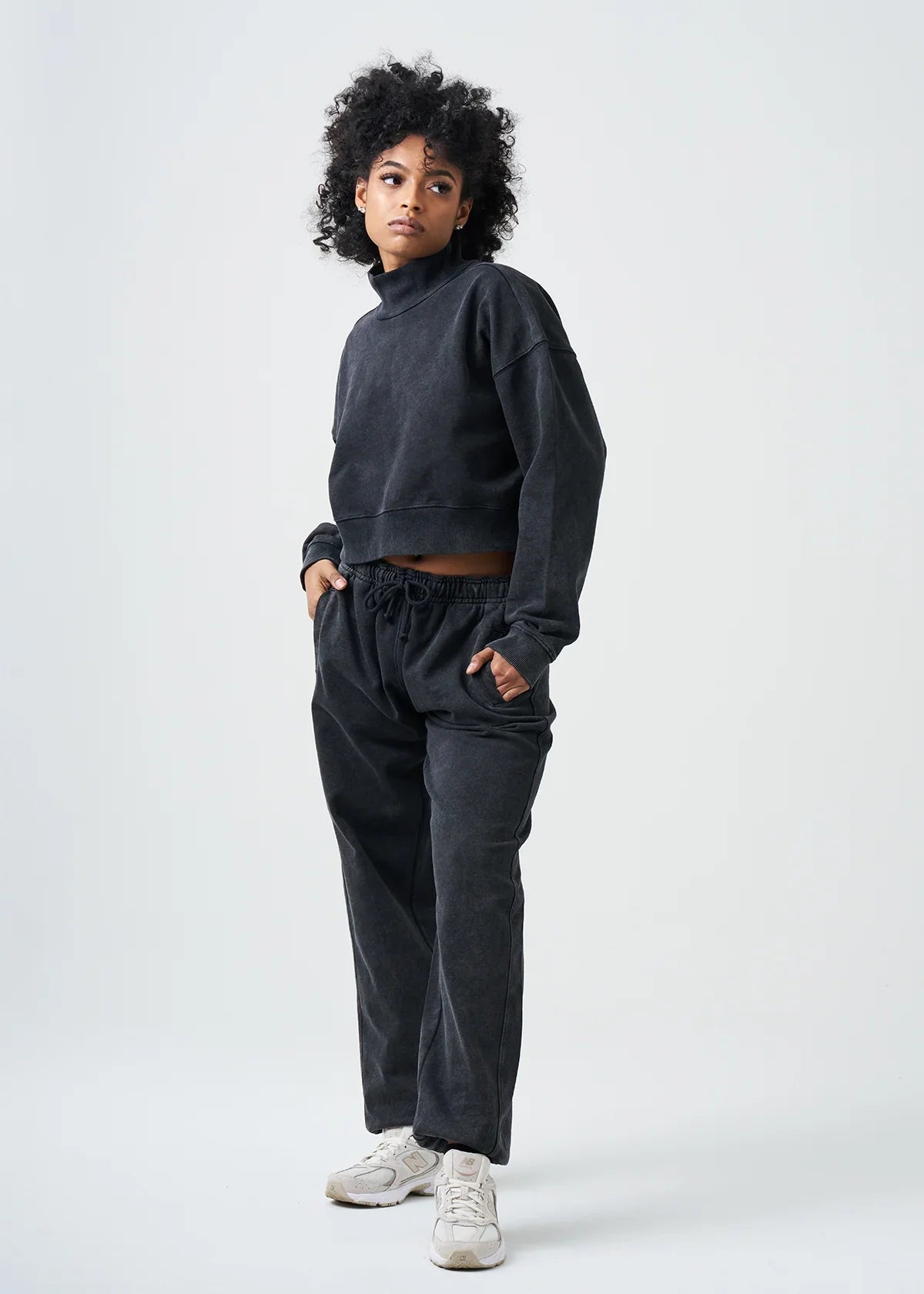 Pigment Black 14 Ounce French Terry Garment Dyed Mock Neck Sweatsuit