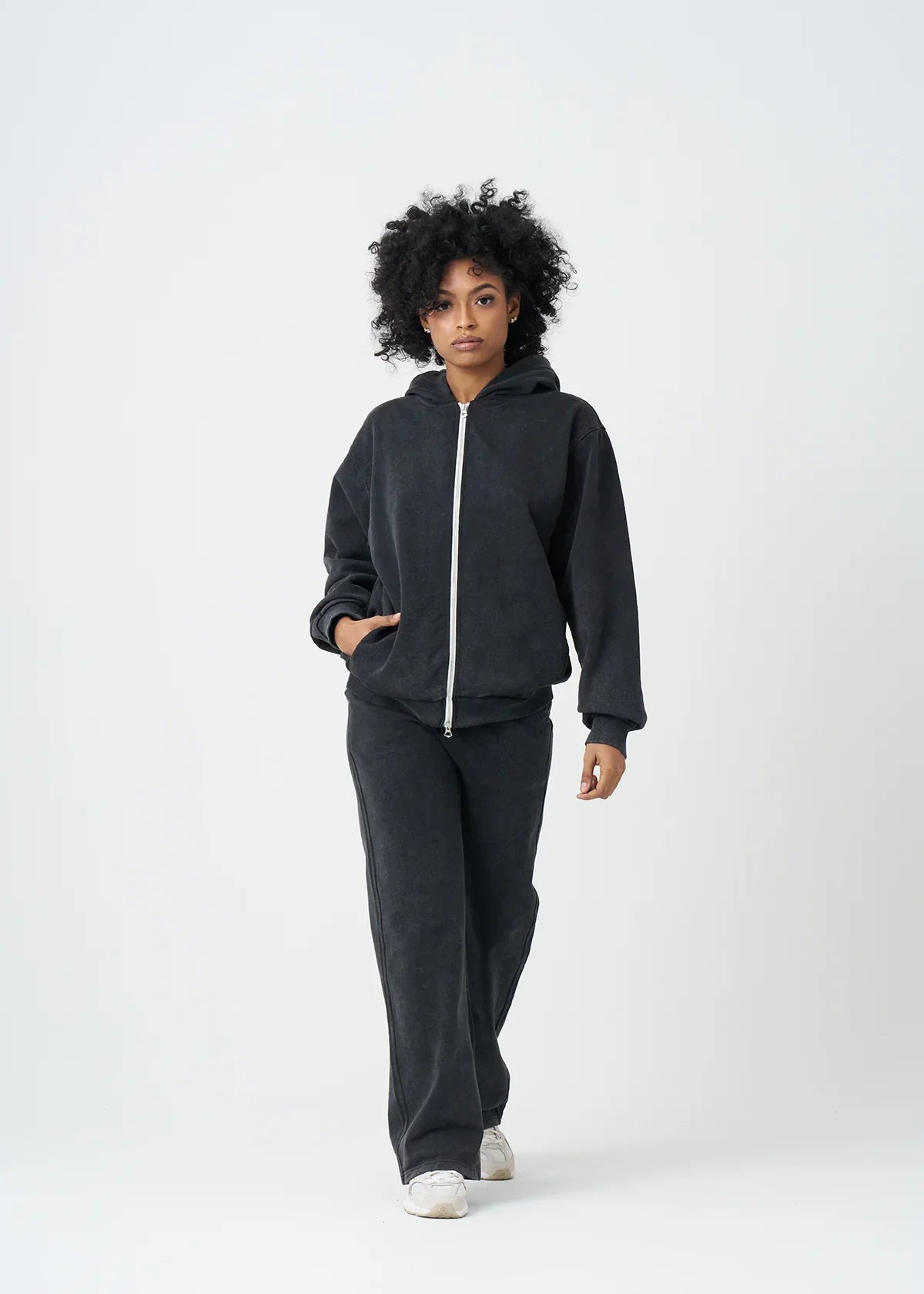 Pigment Black 14 Ounce Garment Dye Fleece Hooded Sweatsuit