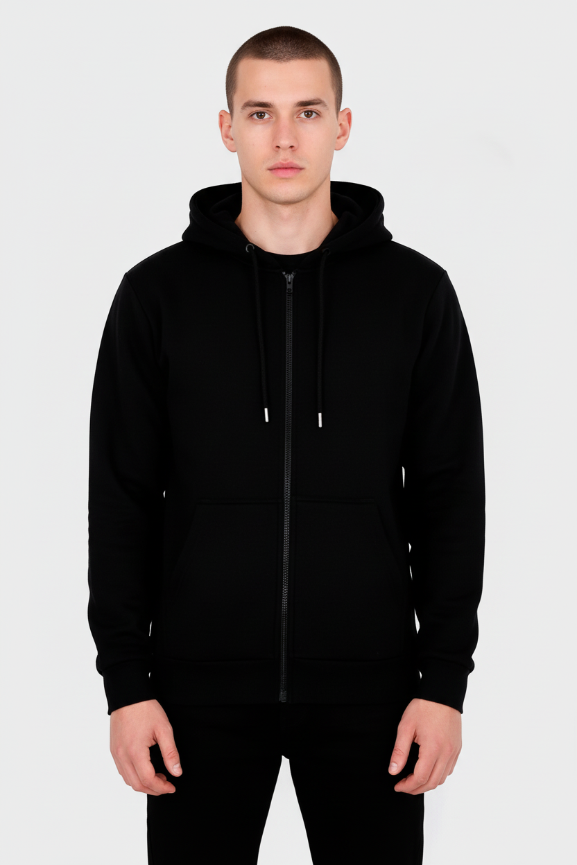 10 OZ Black Heavyweight Zip-Up Hoodie