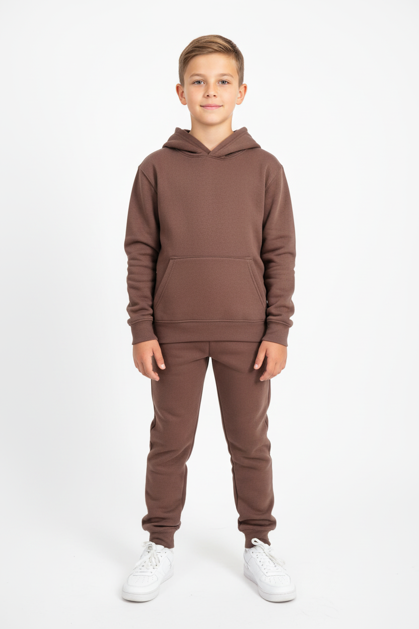 Kids 10 OZ Brown Soft Fleece Sweatsuit