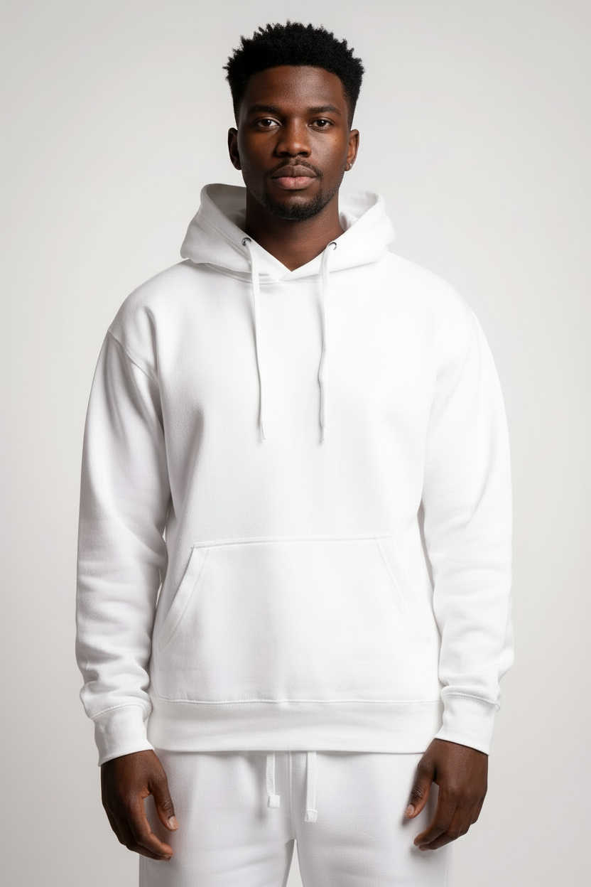 10 OZ White Heavyweight Fleece Hoodie