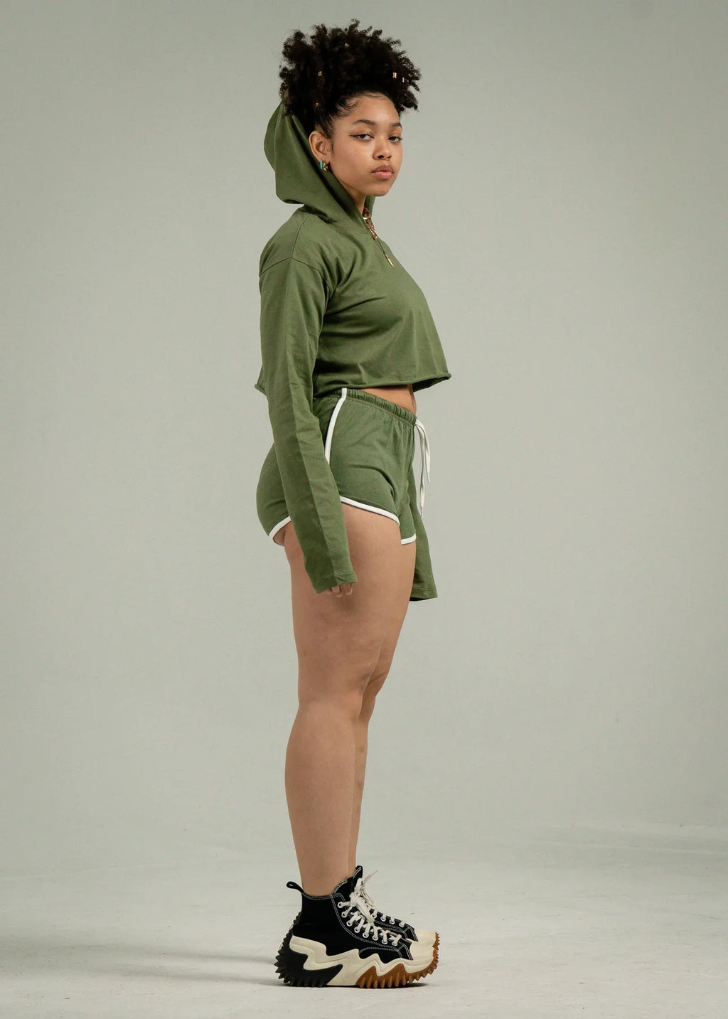 Olive Green Single Jersey Track Short Set