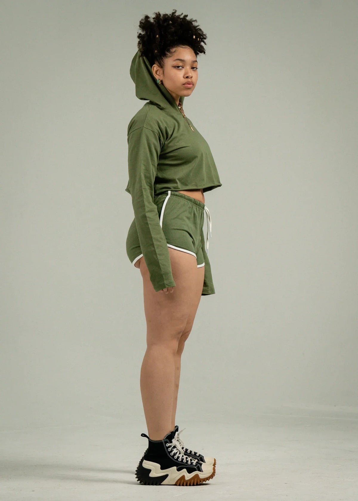 Olive Green Single Jersey Track Short Set
