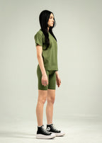 Olive Green Biker Short Set