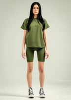 Olive Green Biker Short Set