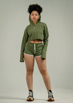 Olive Green Single Jersey Track Short Set